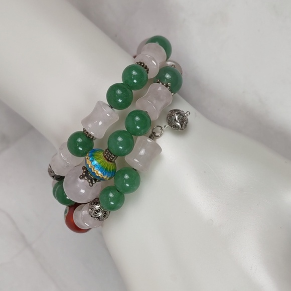 Artisan Crafted Aventurine/Rose Quartz Coil Bracelet - Picture 3 of 6